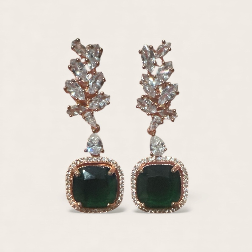 Elegant Green and Silver Drop Earrings